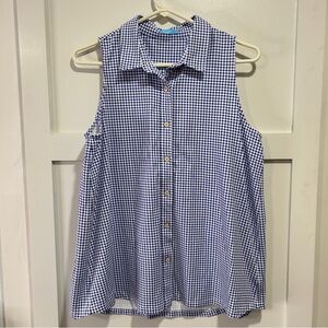 J McLaughlin Blue & White Gingham Sleeveless Button Down Shirt Tank Top Large